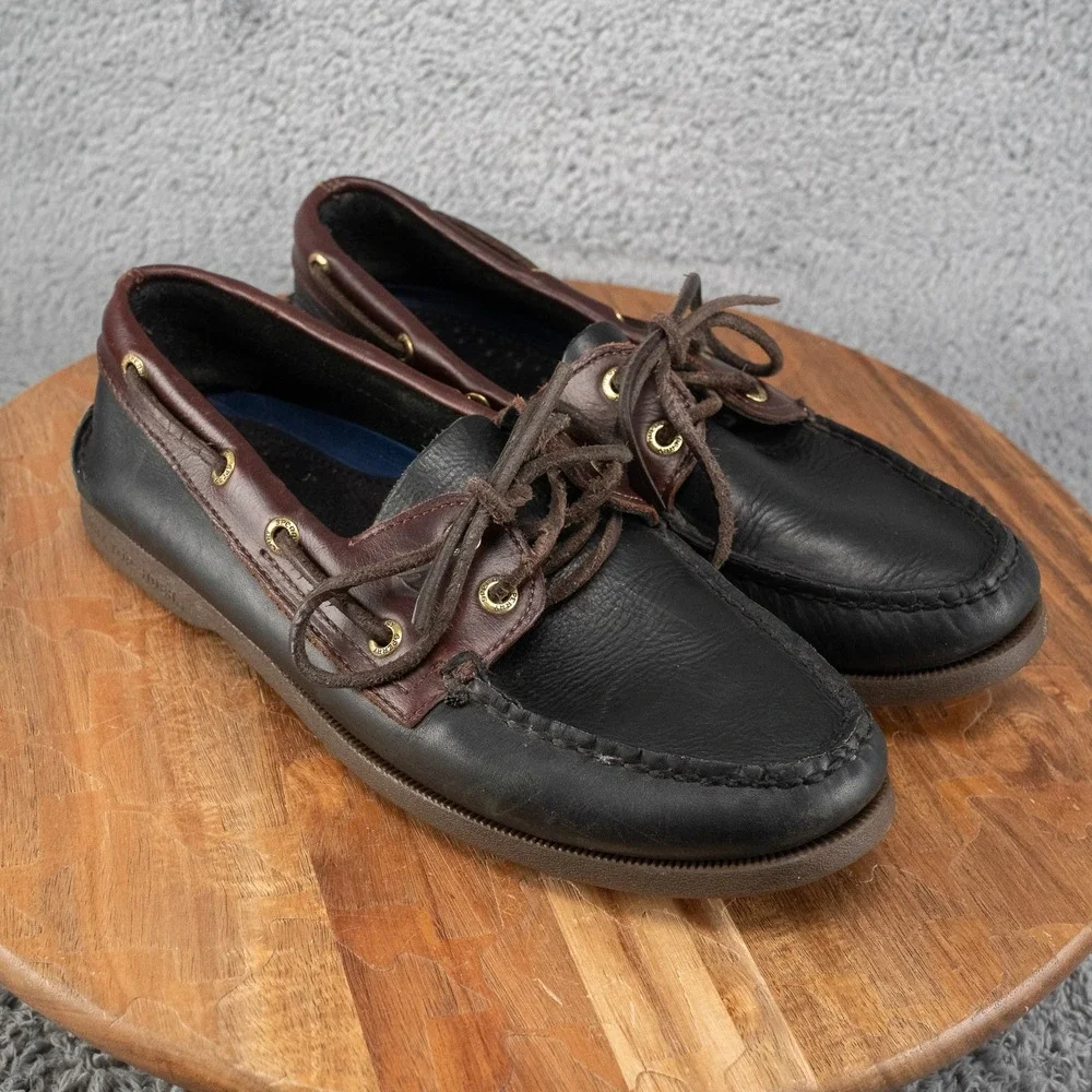 Sperry TOP-SIDER Mens BOAT SHOES 2-EYE 2-TONE Black/Brown Size 8.5 M 0191486